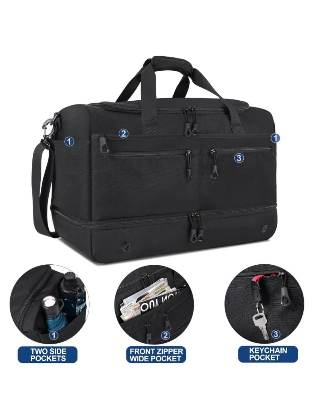 45L Carry-On Travel Duffel Bag with Shoe Compartment